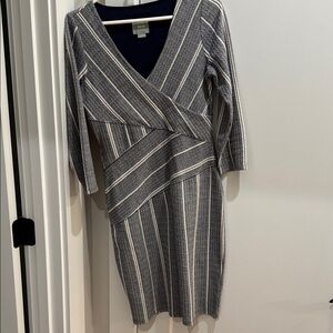 Maeve Navy and Cream Striped V-Neck Dress